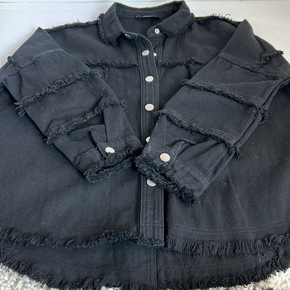 Blue B Collection black Rock & Roll sequins snap closure jean jacket raw edge - Picture 15 of 16